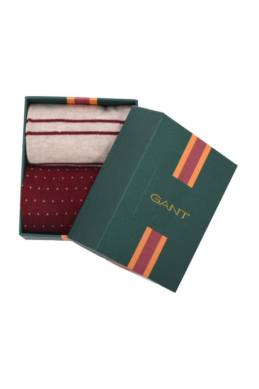 Gant Stripe and Mini Dot 2pk Socks Plumped Red