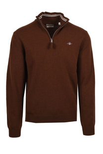 Gant Superfine Lambswool Half Zip Mahogany Brown Gant