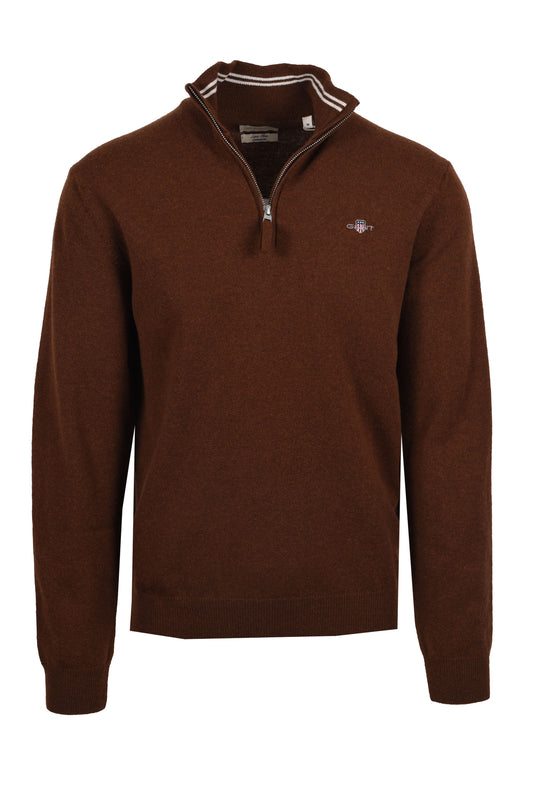 Gant Superfine Lambswool Half Zip Mahogany Brown