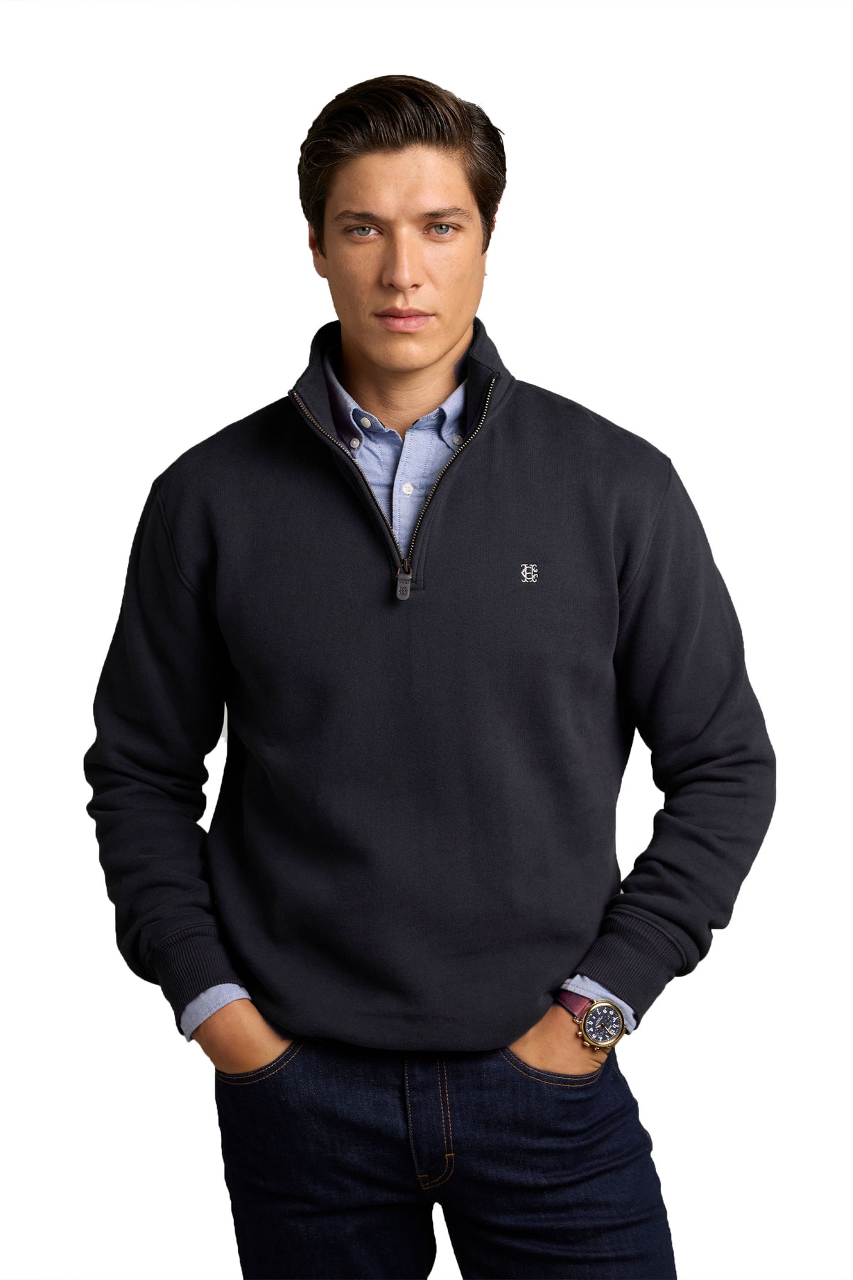 HOLLAND COOPER QUARTER ZIP SWEATSHIRT NAVY