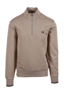 FRED PERRY HALF ZIP SWEATSHIRT WARM OAT/COURT GREEN/BURNT TOB Fred Perry