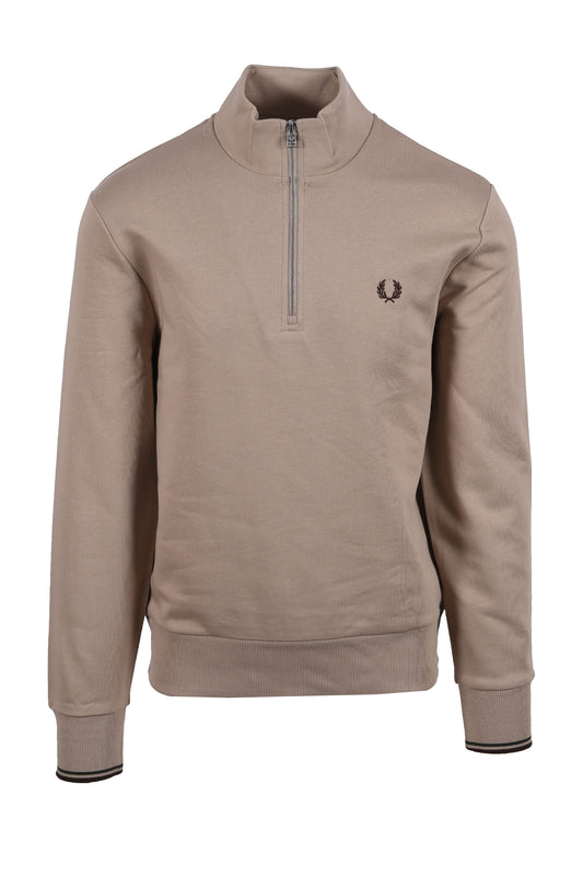FRED PERRY HALF ZIP SWEATSHIRT WARM OAT/COURT GREEN/BURNT TOB