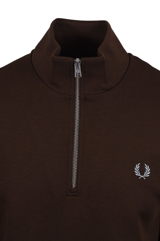 FRED PERRY HALF ZIP SWEATSHIRT BURNT TOBACCO/ STOCKPORT BLUE