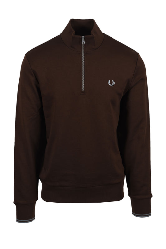 FRED PERRY HALF ZIP SWEATSHIRT BURNT TOBACCO/ STOCKPORT BLUE
