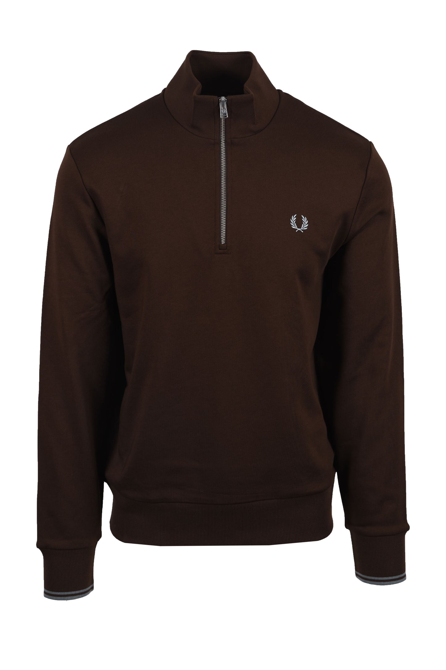 FRED PERRY HALF ZIP SWEATSHIRT BURNT TOBACCO/ STOCKPORT BLUE