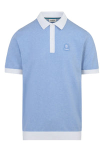 Light blue sandbanks polo shirt with white collar and trim on a white background