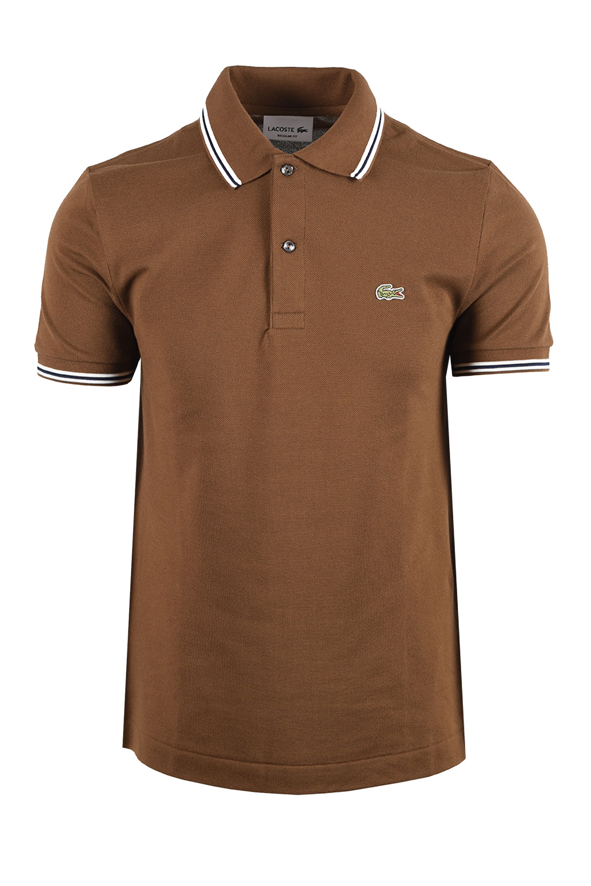 LACOSTE SHORT SLEEVED RIBBED COLLAR POLO BROWN Lacoste Michael Stewart Menswear  Polo Shirts