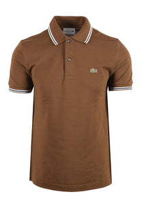 LACOSTE SHORT SLEEVED RIBBED COLLAR POLO BROWN Lacoste Michael Stewart Menswear  Polo Shirts