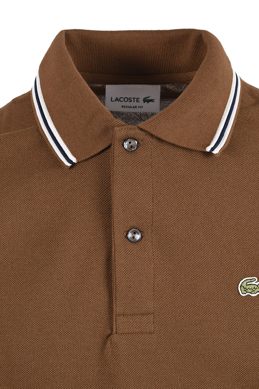 LACOSTE SHORT SLEEVED RIBBED COLLAR POLO BROWN Lacoste Michael Stewart Menswear  Polo Shirts