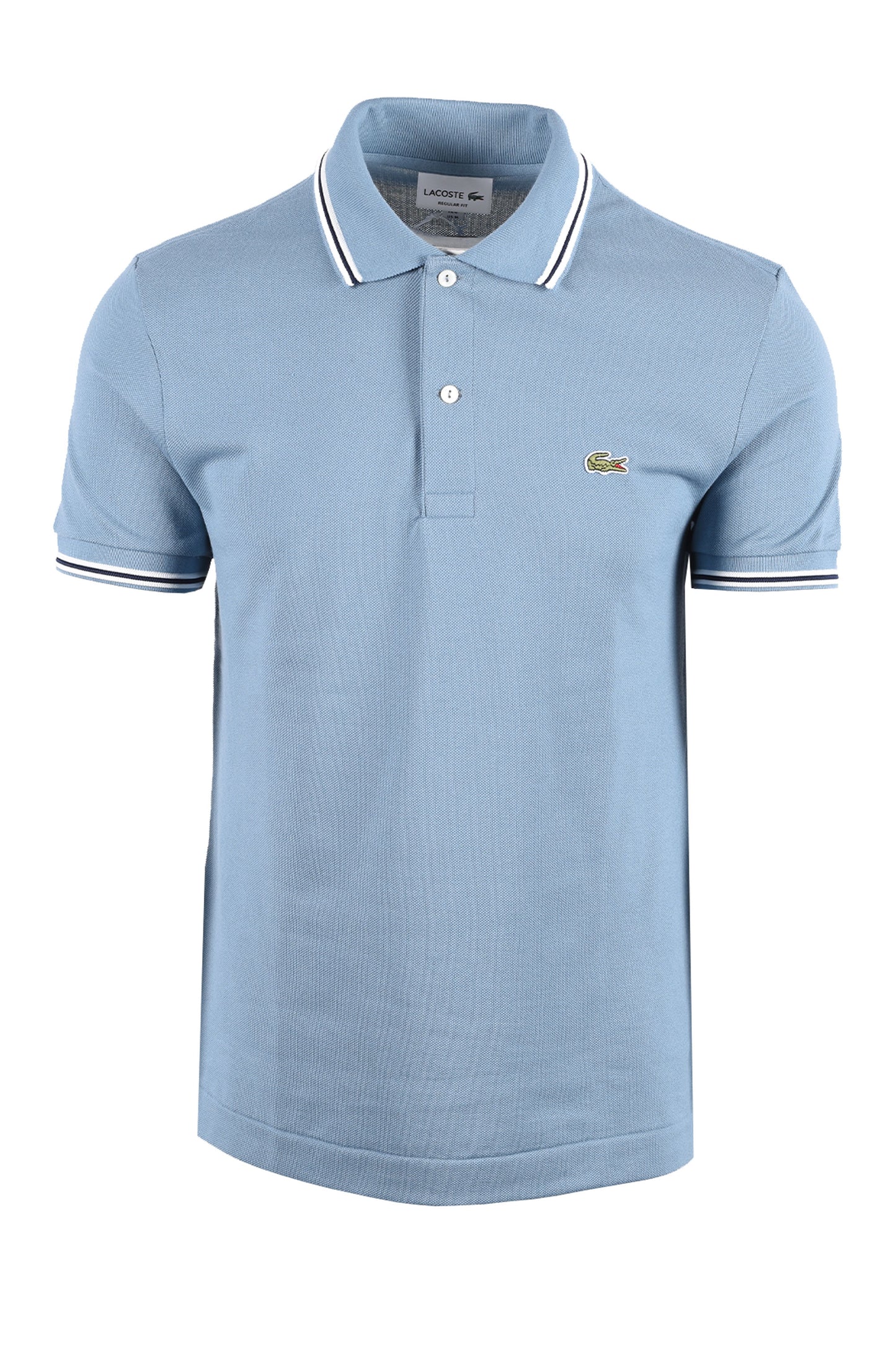 LACOSTE SHORT SLEEVED RIBBED COLLAR POLO MID BLUE Lacoste Michael Stewart Menswear  Polo Shirts