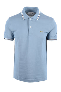 LACOSTE SHORT SLEEVED RIBBED COLLAR POLO MID BLUE Lacoste Michael Stewart Menswear  Polo Shirts
