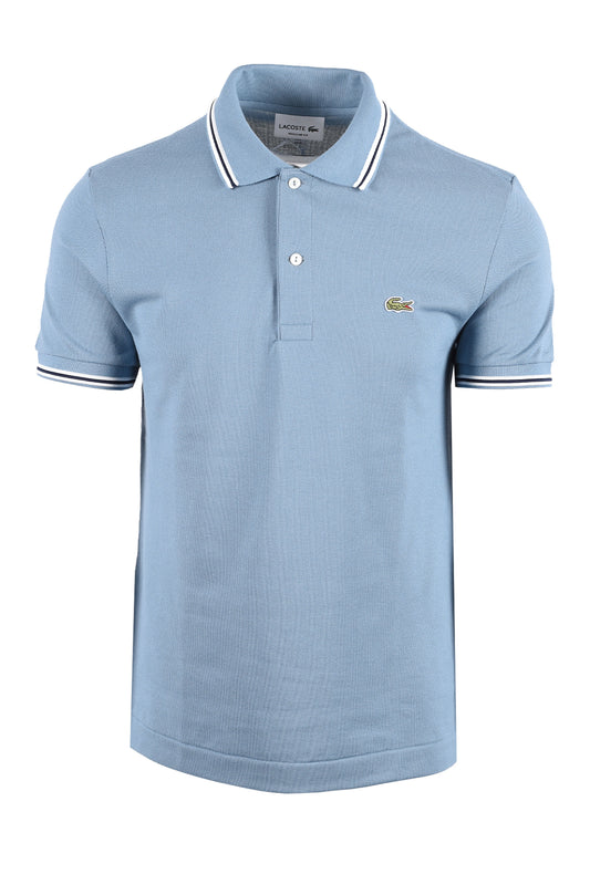 LACOSTE SHORT SLEEVED RIBBED COLLAR POLO MID BLUE Lacoste Michael Stewart Menswear  Polo Shirts