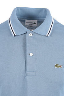 LACOSTE SHORT SLEEVED RIBBED COLLAR POLO MID BLUE Lacoste Michael Stewart Menswear  Polo Shirts