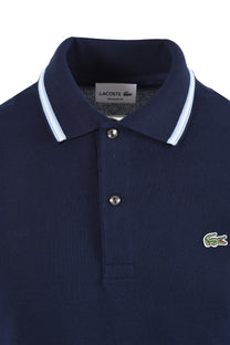 LACOSTE SHORT SLEEVED RIBBED COLLAR POLO NAVY Lacoste Michael Stewart Menswear  Polo Shirts