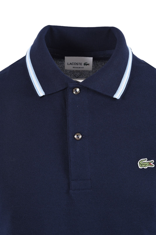 LACOSTE SHORT SLEEVED RIBBED COLLAR POLO NAVY Lacoste Michael Stewart Menswear  Polo Shirts