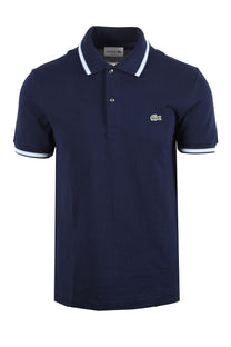 LACOSTE SHORT SLEEVED RIBBED COLLAR POLO NAVY Lacoste Michael Stewart Menswear  Polo Shirts