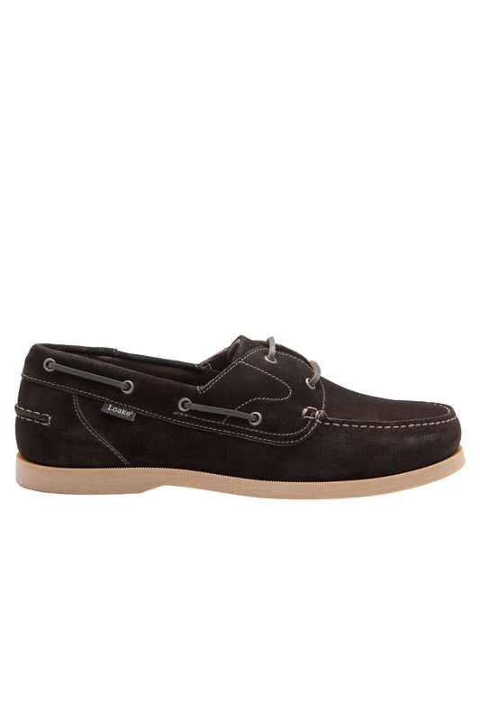 LOAKE PADSTOW BOAT SHOE DARK BROWN SUEDE