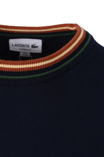 Lacoste Tipped Crew Neck Knitwear Navy Blue Lacoste