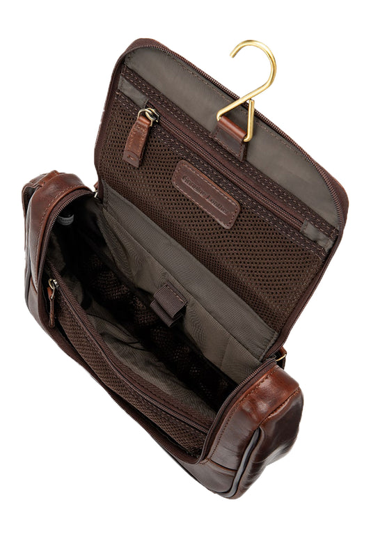 Loake Severn Leather Hanging Wash Bag Brown
