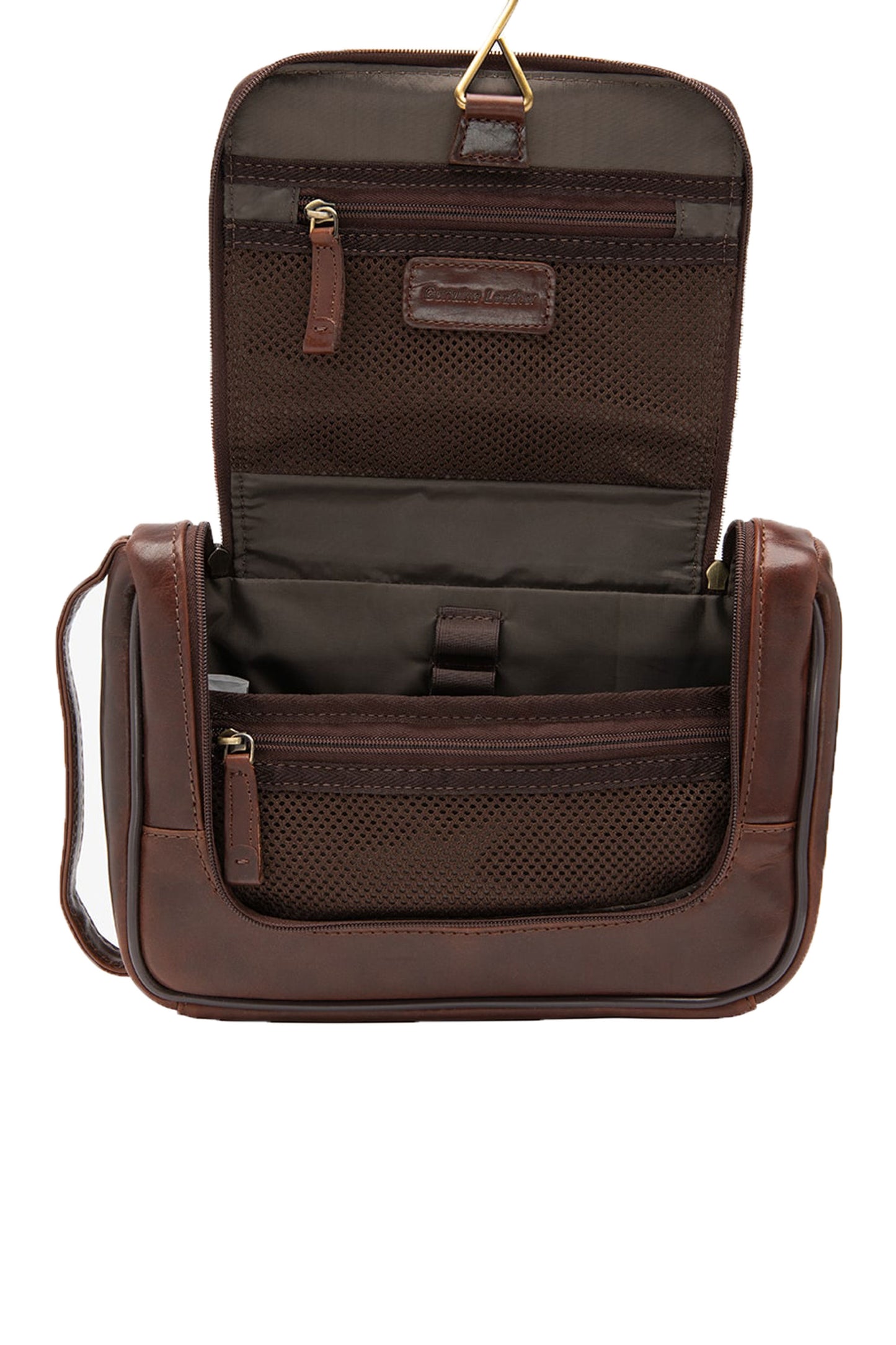 Loake Severn Leather Hanging Wash Bag Brown