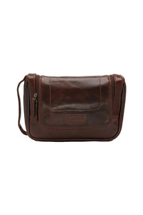 Loake Severn Leather Hanging Wash Bag Brown Loake