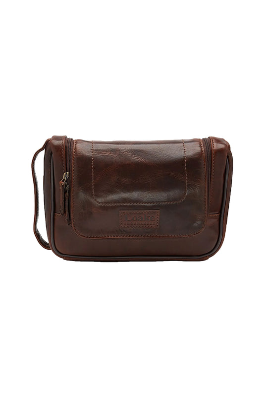 Loake Severn Leather Hanging Wash Bag Brown