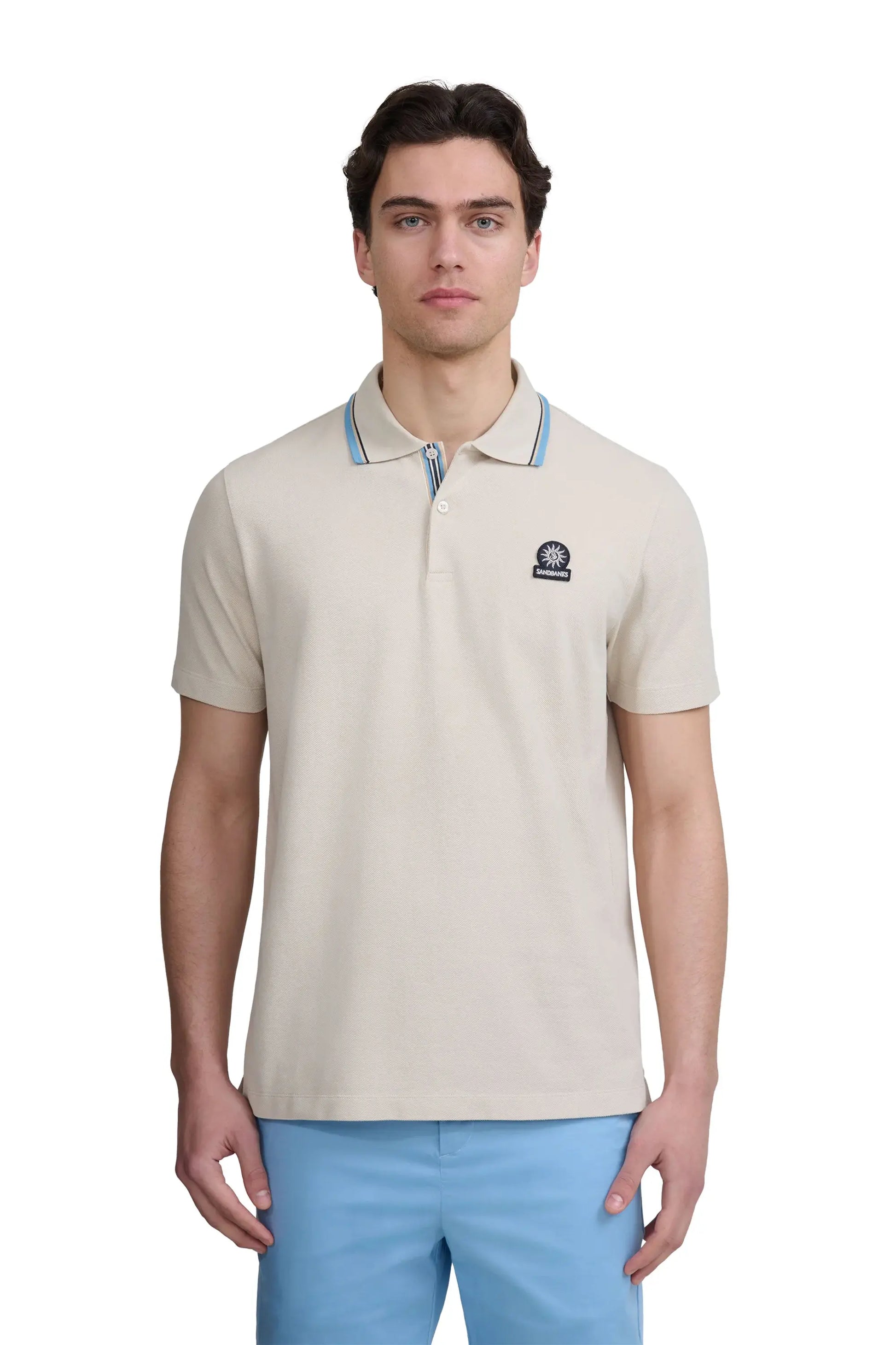 SANDBANKS STRIPE TAPE POLO STONE Sandbanks