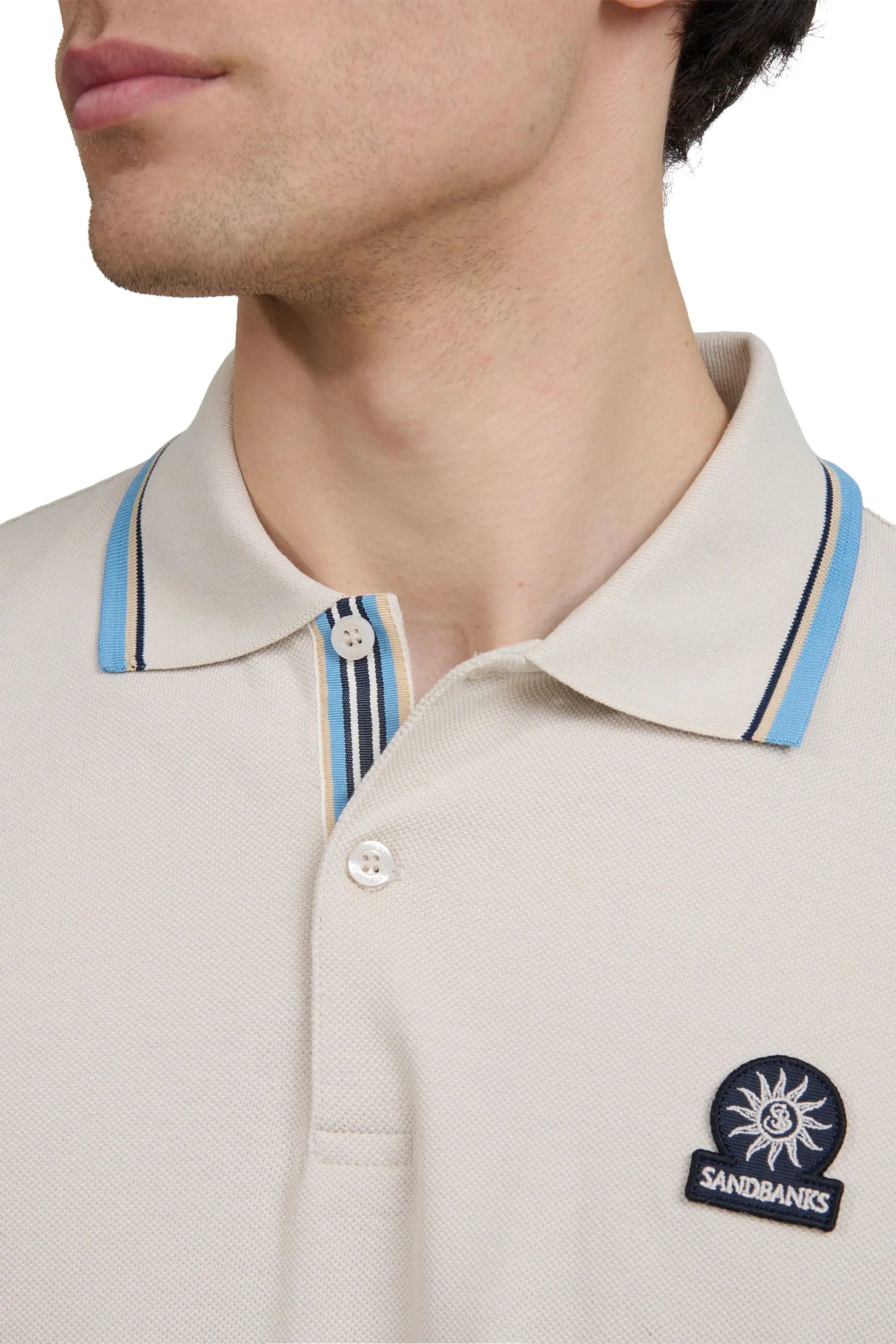 SANDBANKS STRIPE TAPE POLO STONE Sandbanks