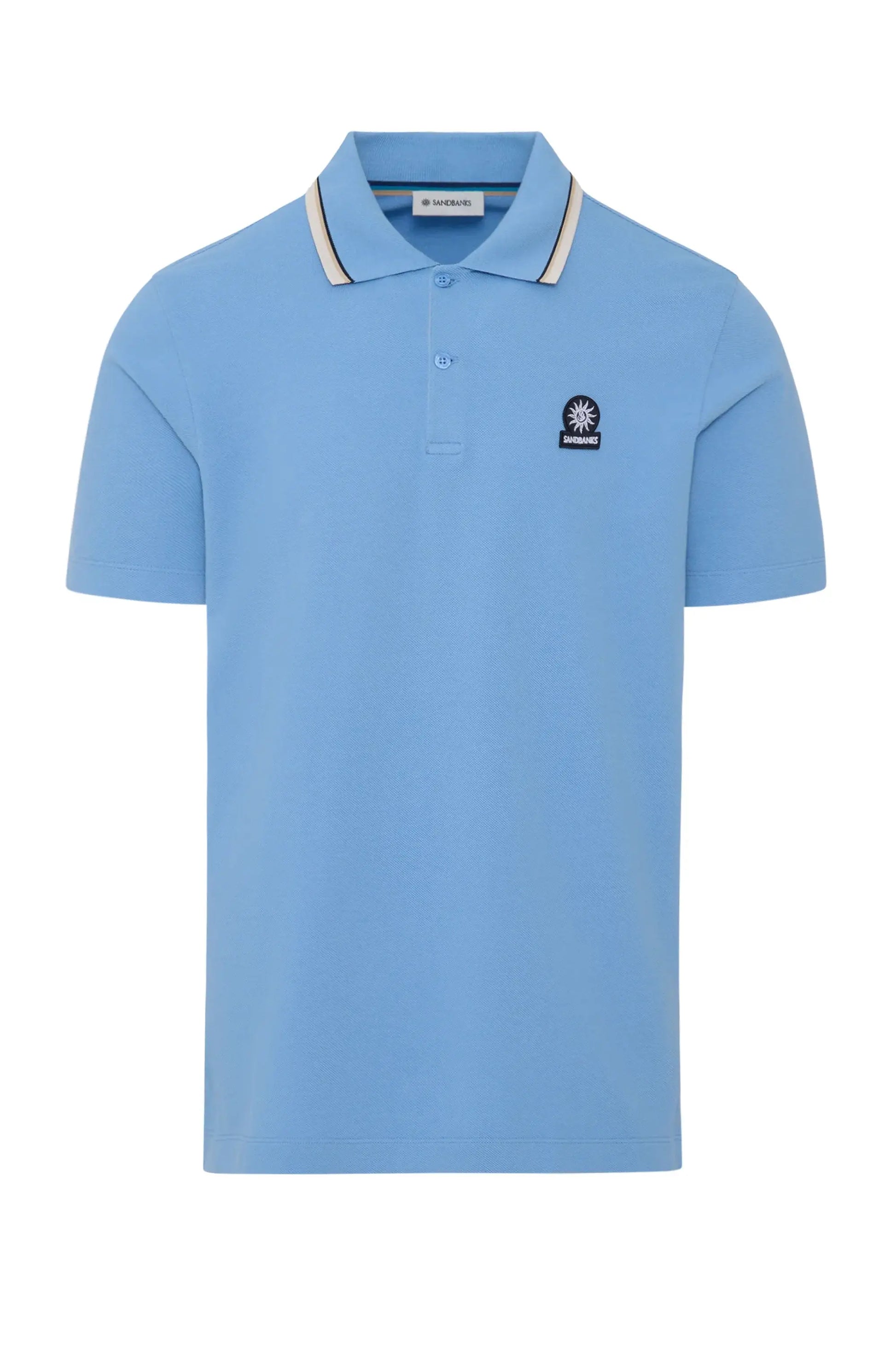 SANDBANKS STRIPE TAPE POLO DUSTY BLUE Sandbanks