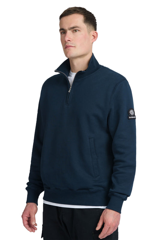 SANDBANKS BADGE LOGO QUARTER ZIP SWEATSHIRT NAVY