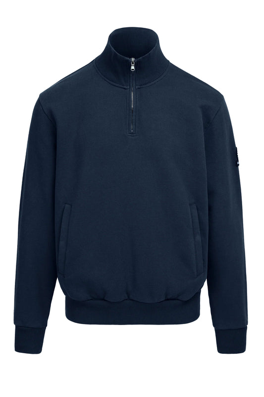 SANDBANKS BADGE LOGO QUARTER ZIP SWEATSHIRT NAVY