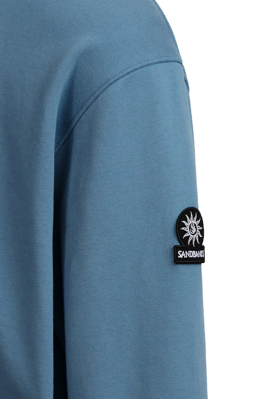 SANDBANKS BADGE LOGO QUARTER ZIP SWEATSHIRT TEAL