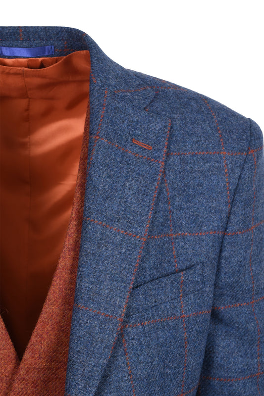 Mazzelli Jacket and Waistcoat Blue/Orange Check