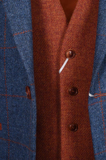 Mazzelli Jacket and Waistcoat Blue/Orange Check Mazzelli
