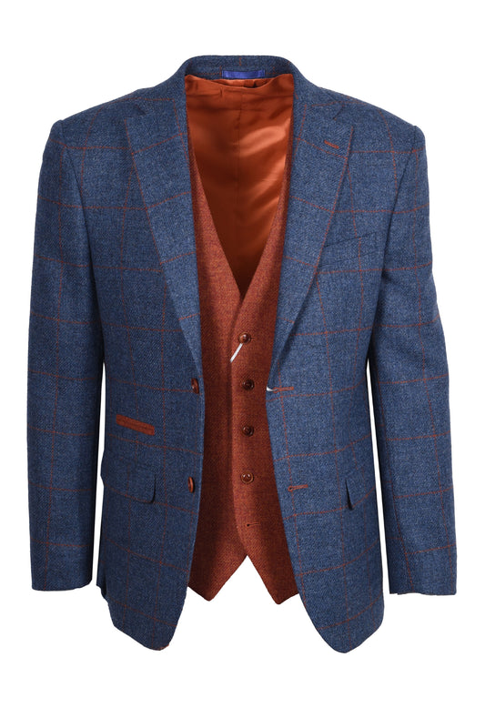 Mazzelli Jacket and Waistcoat Blue/Orange Check