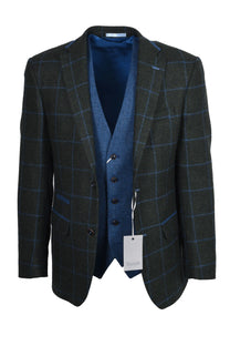 Mazzelli Jacket and Waistcoat Green/Blue Check Mazzelli