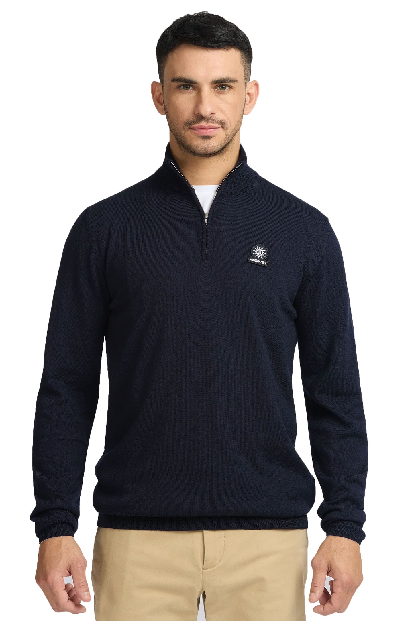 Sandbanks Quarter Zip Merino Knitwear Navy