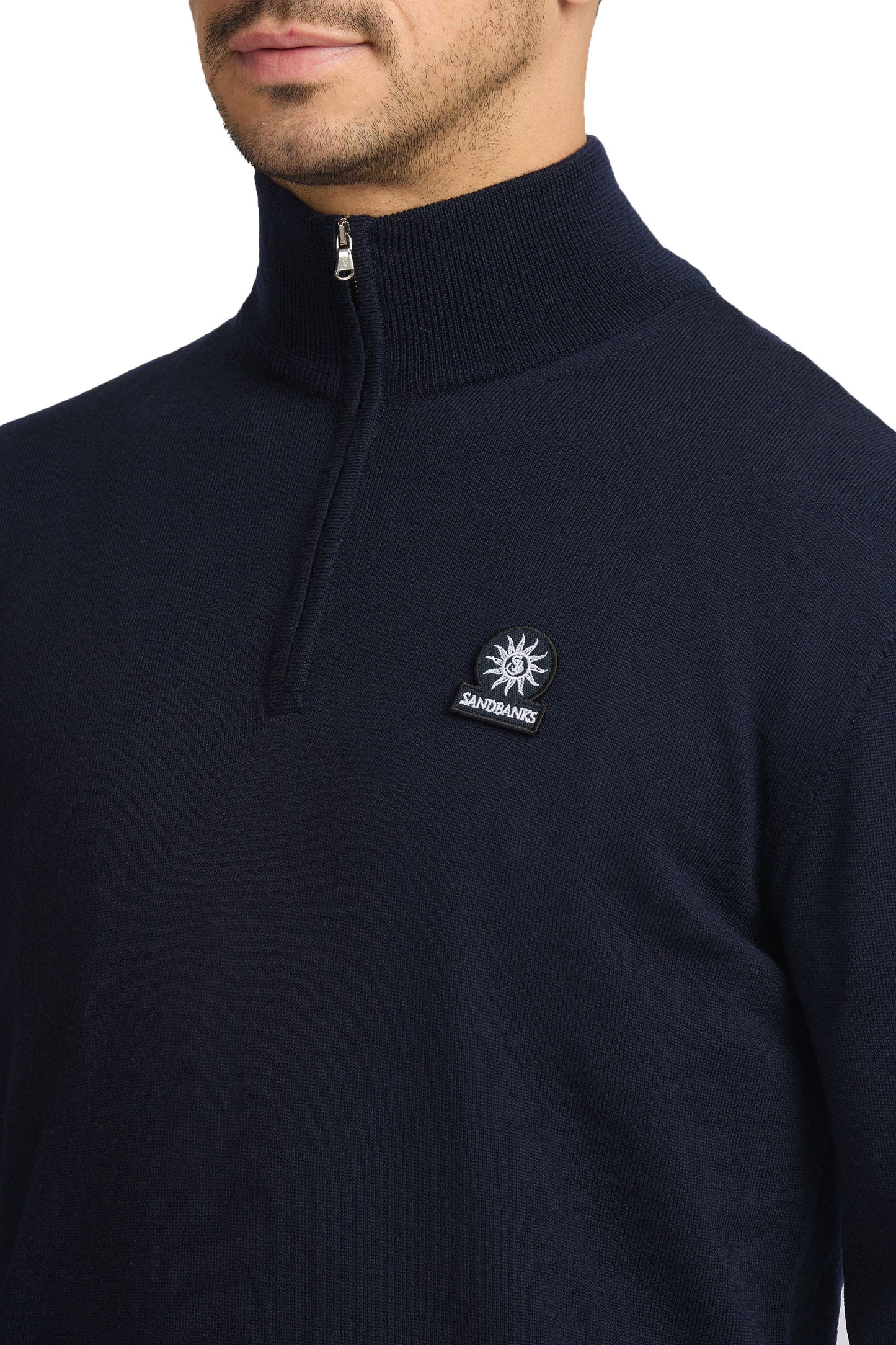 Sandbanks Quarter Zip Merino Knitwear Navy