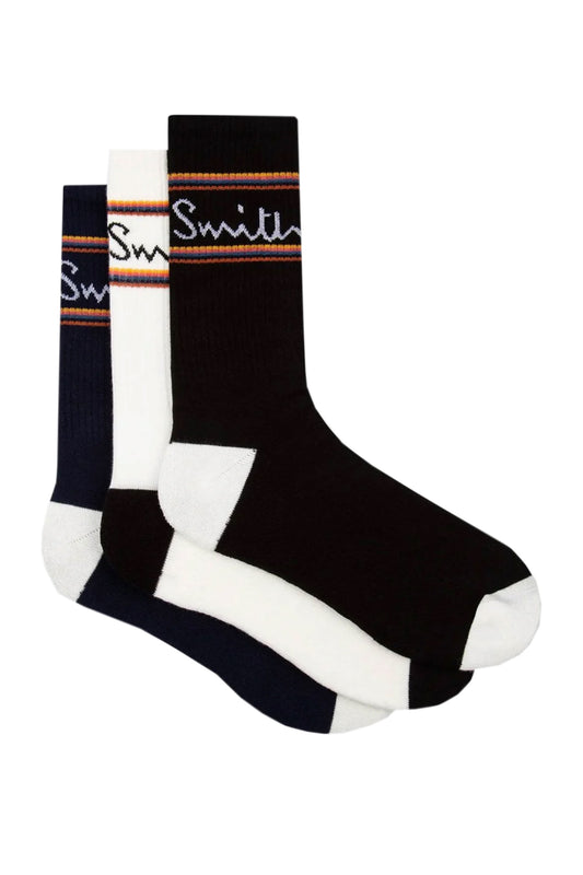 PAUL SMITH 3 PACK SPORT SOCKS WHITE/NAVY/BLACK