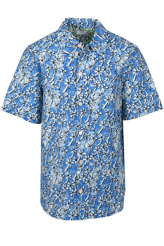 PAUL SMITH CASUAL FIT FLORAL SEERSUCKER SHIRT LIGHT BLUE