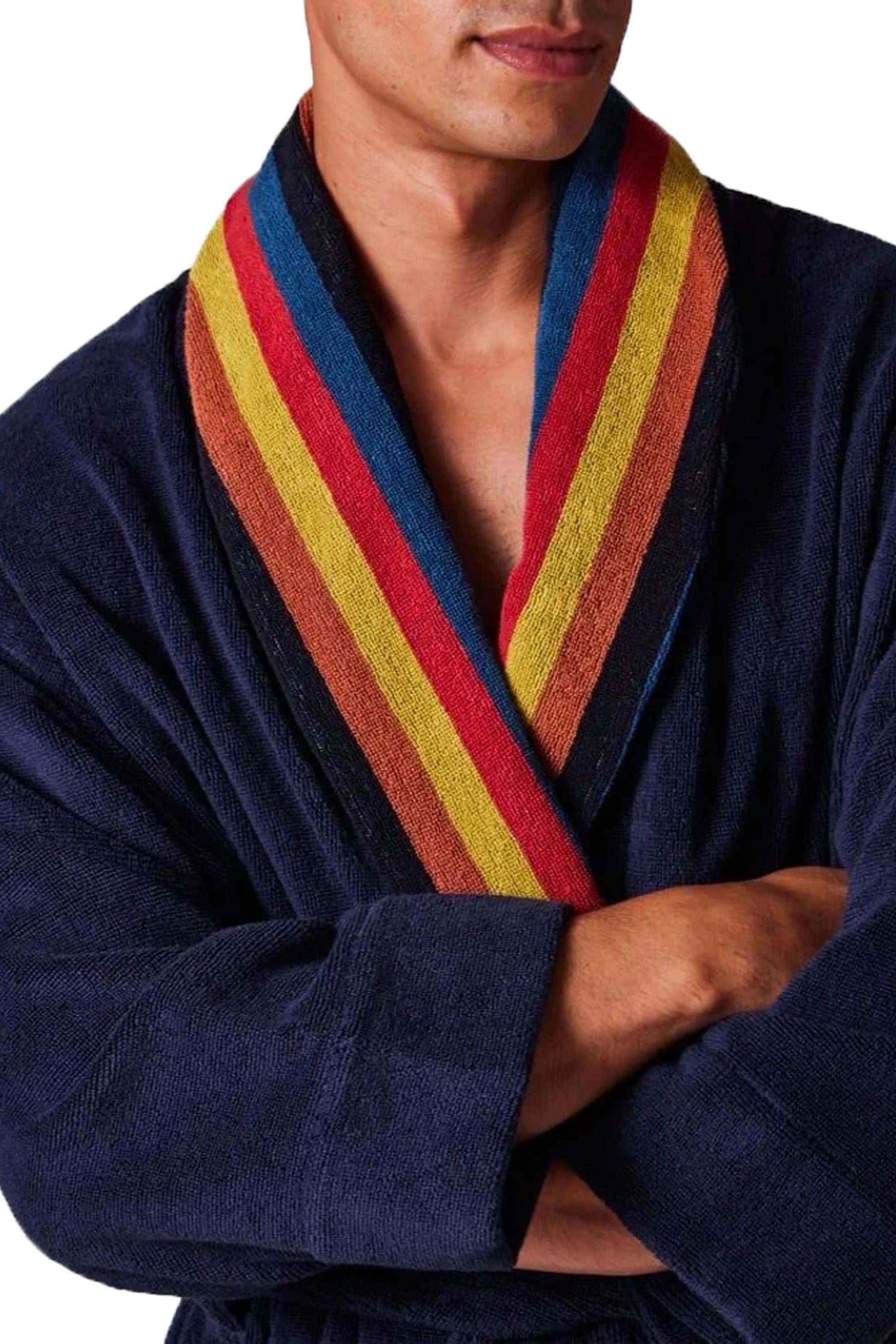 PAUL SMITH DRESSING GOWN ARTIST STRIPE NAVY Paul Smith Michael Stewart Menswear  Dressing Gown