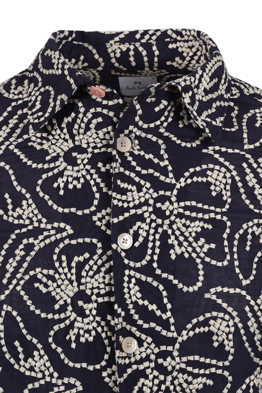 PAUL SMITH LS REG FIT FLORAL SHIRT NAVY