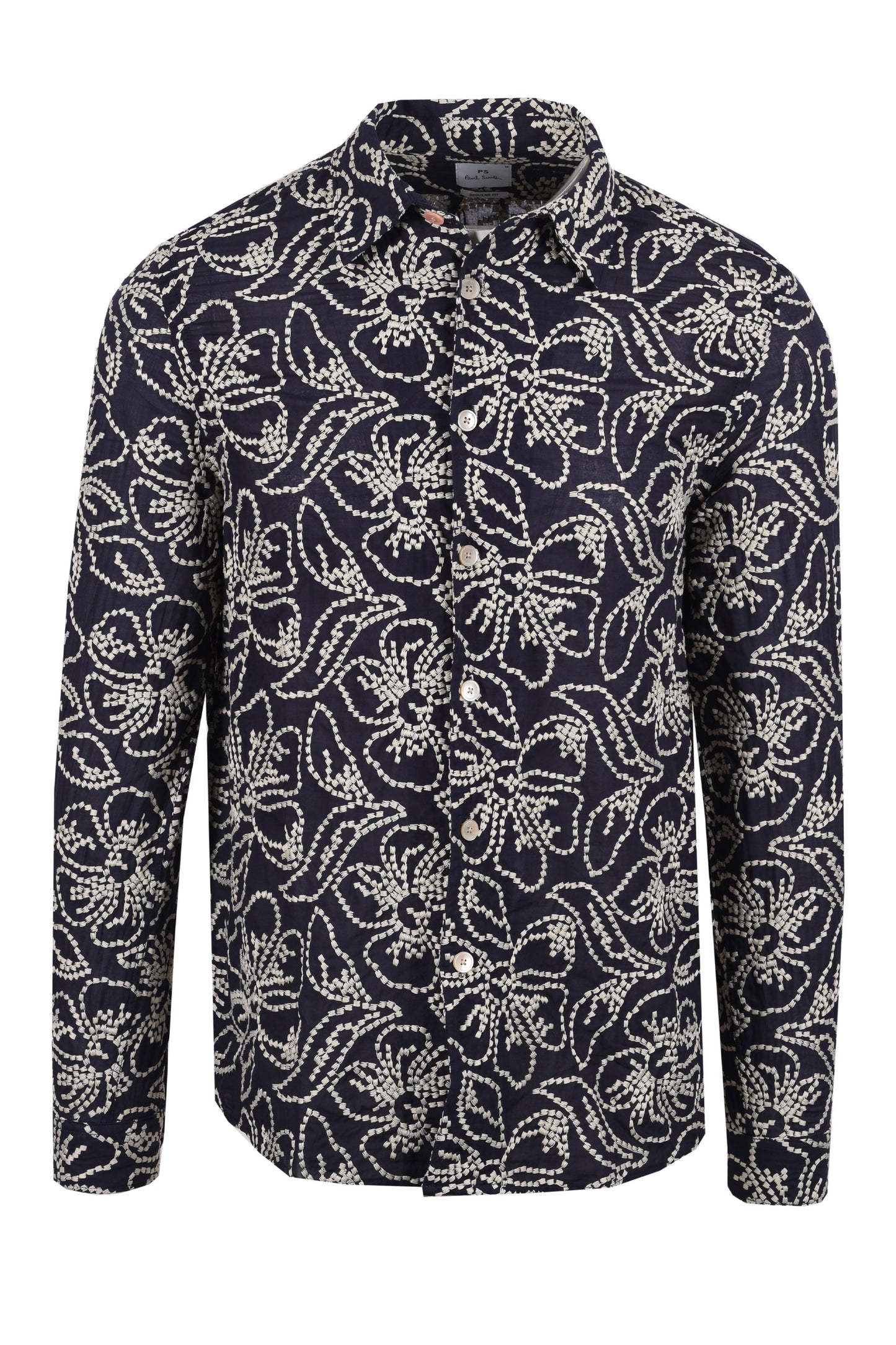 PAUL SMITH LS REG FIT FLORAL SHIRT NAVY