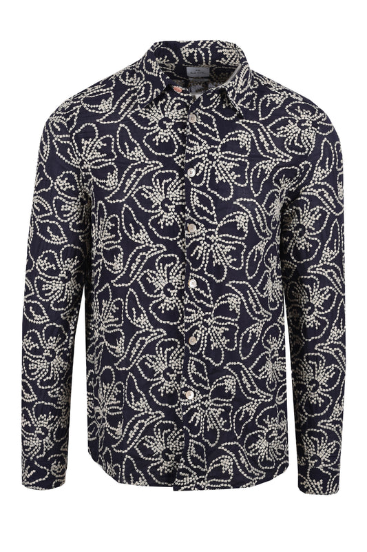 PAUL SMITH LS REG FIT FLORAL SHIRT NAVY