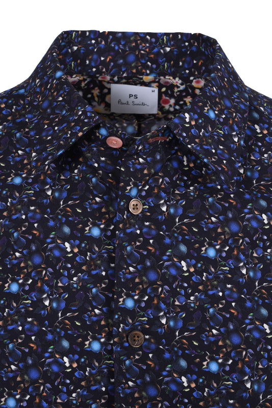 PAUL SMITH PATTERNED LS TAILORED FIT SHIRT BLUE