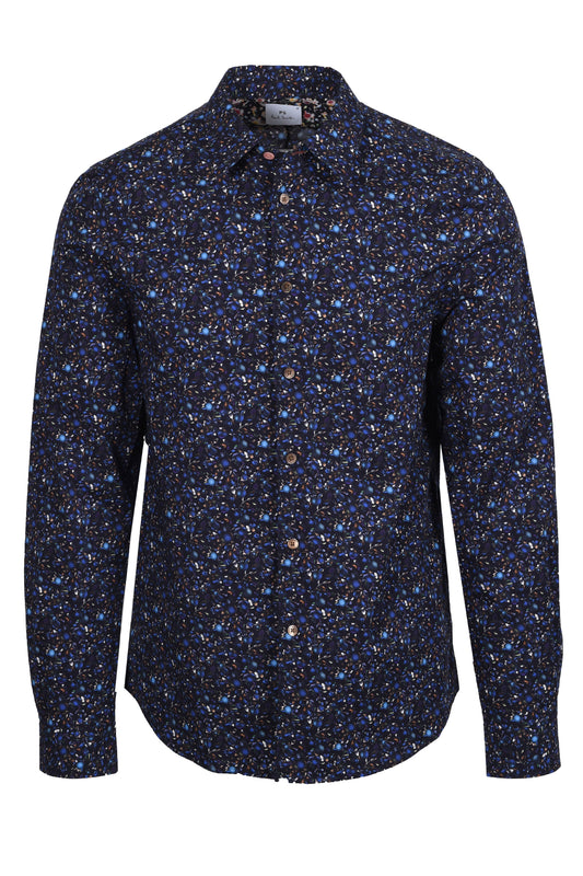 PAUL SMITH PATTERNED LS TAILORED FIT SHIRT BLUE