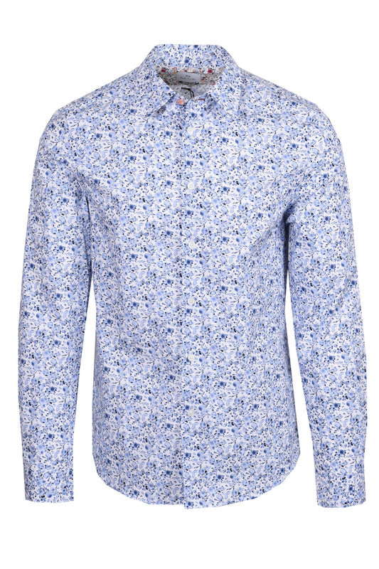 PAUL SMITH PATTERNED LS TAILORED FIT SHIRT LIGHT BLUE