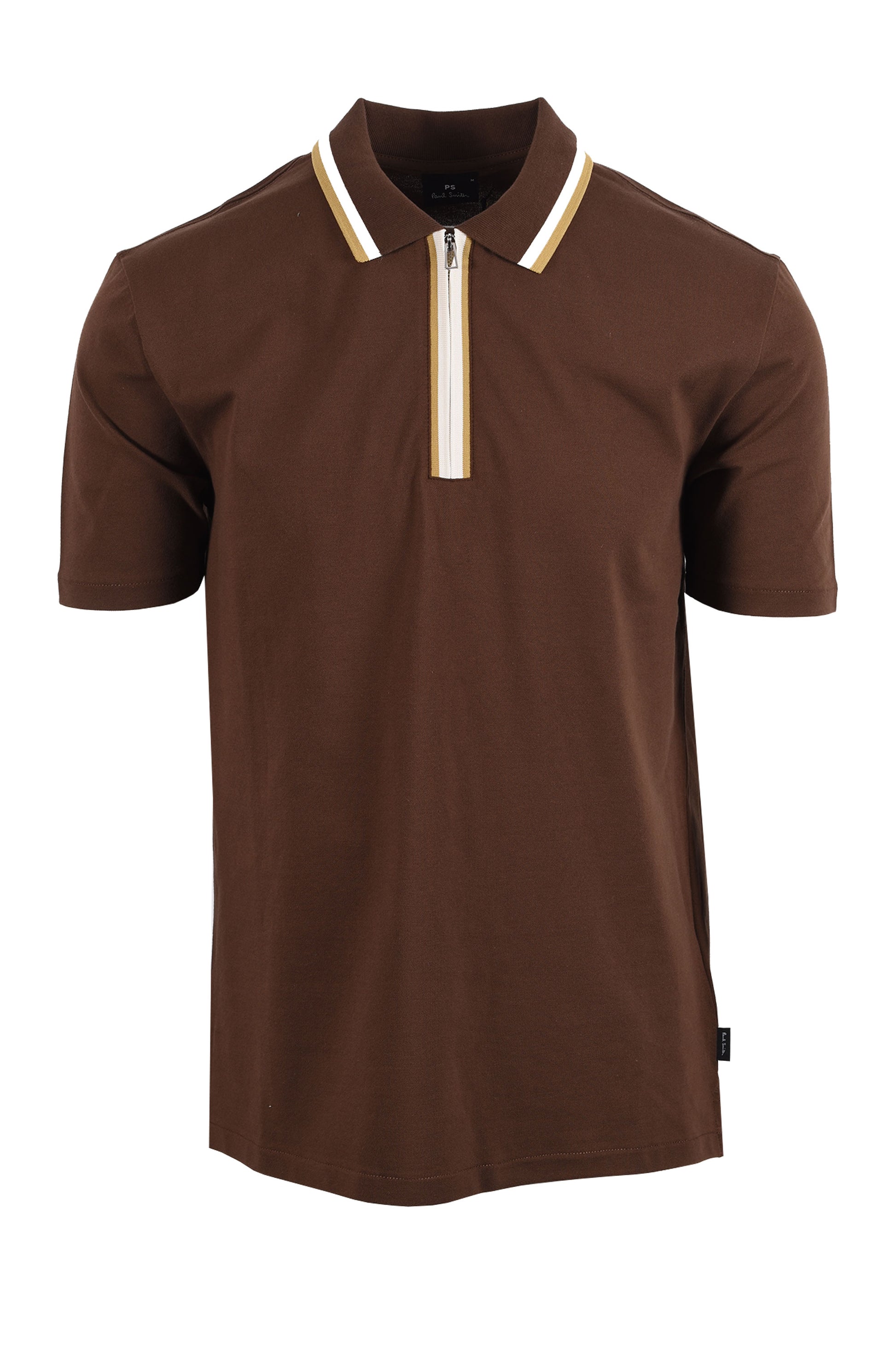 PAUL SMITH REG FIT ZIP POLO BROWN Paul Smith Michael Stewart Menswear  Polo Shirts