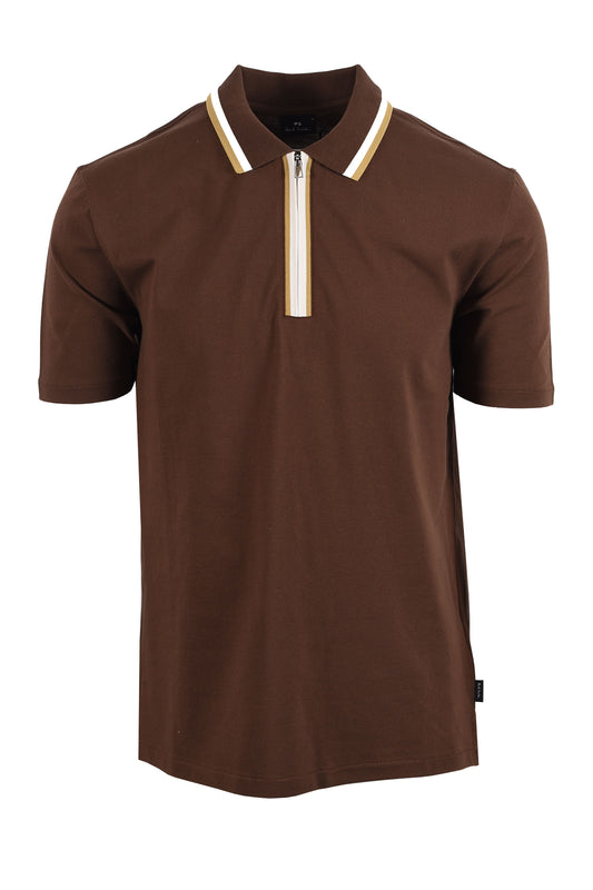 PAUL SMITH REG FIT ZIP POLO BROWN Paul Smith Michael Stewart Menswear  Polo Shirts