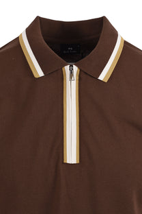 PAUL SMITH REG FIT ZIP POLO BROWN Paul Smith Michael Stewart Menswear  Polo Shirts